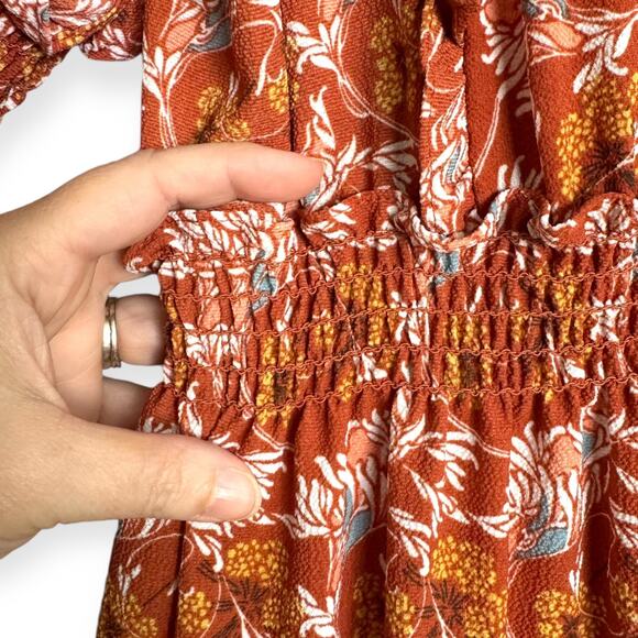 Max Studio Burnt Orange Floral Ruffled Tiered Smocked Maxi Dress Women's Size XL - Picture 8 of 11